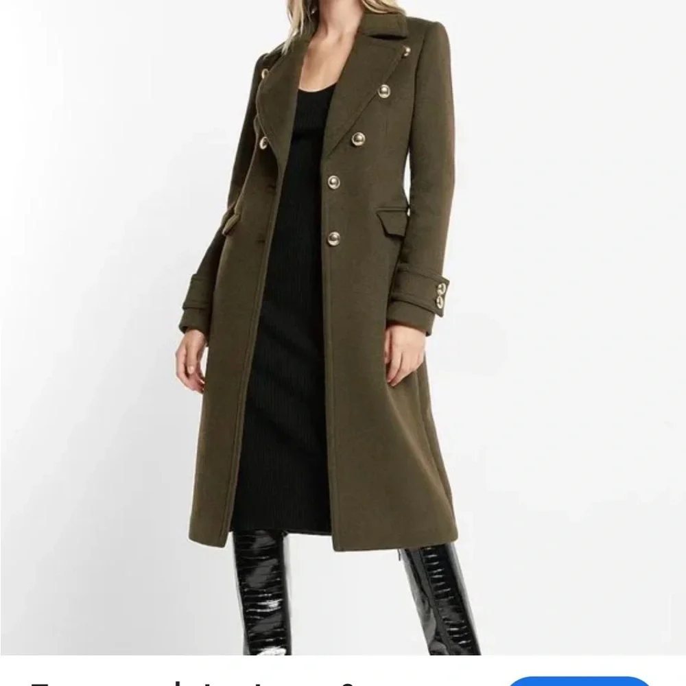 Express black wool blend military Trench winter coat. NWOT - Picture 6 of 11